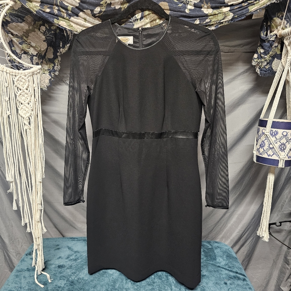 3/$25 Talbot's Little Black Dress with Sheer Long Sleeves & Satin Trim size 4